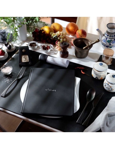 OUTLET - Porta menu in PVC termosaldato - formato A4 - colore nero - 6+2 buste - scritta vinos