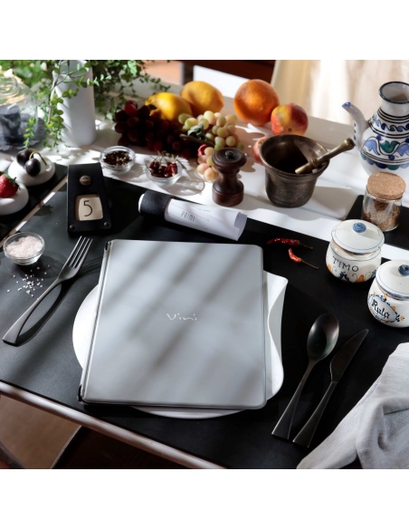 OUTLET - Porta menu in PVC termosaldato - formato A4 - colore grigio - scritta vini - solo elastico