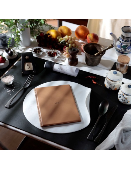 OUTLET - Porta menu in PVC termosaldato - formato GOLFO - colore senape - 4+2 buste - scritta vini