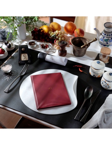 OUTLET - Porta menu in PVC termosaldato - formato GOLFO - colore vinaccia - 4+2 buste - scritta vini