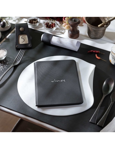 OUTLET - Porta menu in PVC termosaldato - formato GOLFO - colore nero - 6+2 buste - scritta vinos