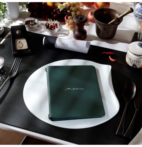 OUTLET - Porta menu in PVC termosaldato - formato GOLFO - colore verde scuro - 6+2 buste