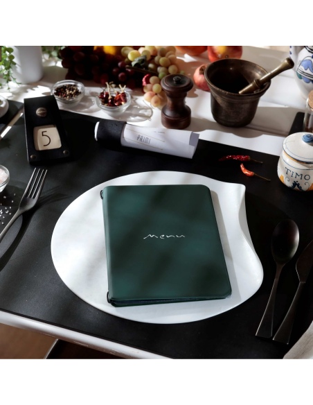 OUTLET - Porta menu in PVC termosaldato - formato GOLFO - colore verde scuro - 6+2 buste