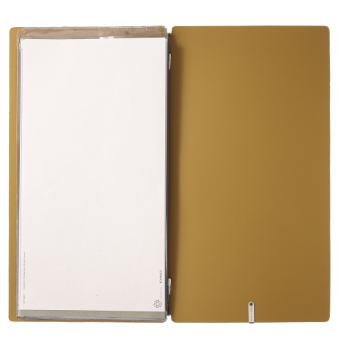 Porta Menu A4 SLIM (17,4x31,8 cm) etichetta METAL "menu" 2 buste (4 facciate) elastico nero CHEF OCRA