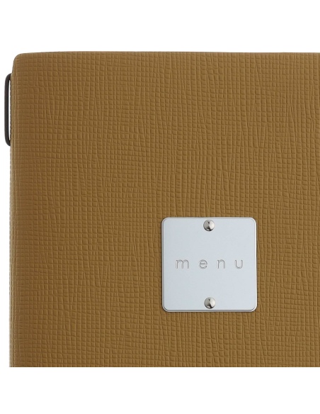 Porta Menu A4 SLIM (17,4x31,8 cm) etichetta METAL "menu" 2 buste (4 facciate) elastico nero CHEF OCRA