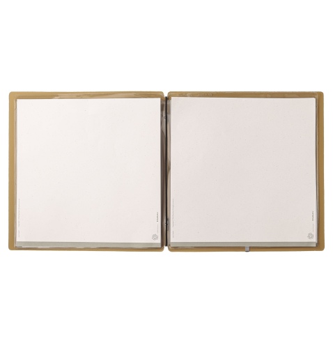 Porta Menu QUADRATO (23x23,1 cm) etichetta METAL "menu" 2 buste (4 facciate) elastico nero CHEF OCRA
