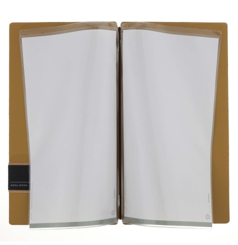 Porta Menu A4 SLIM (17,4x31,8 cm) etichetta PATCH "personalizzata" (minimo 18 pezzi) 2 buste (4 facciate) elastico nero CHEF OCR