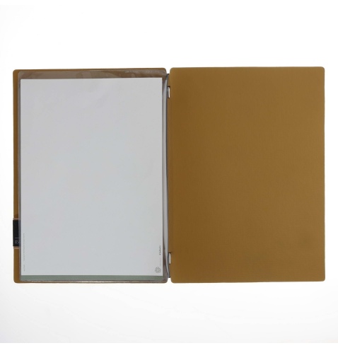 Porta Menu A4 (23,2x31,8 cm) etichetta PATCH "personalizzata" (minimo 18 pezzi) 2 buste (4 facciate) elastico nero CHEF OCRA