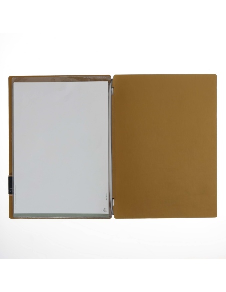 Porta Menu A4 (23,2x31,8 cm) etichetta PATCH "personalizzata" (minimo 18 pezzi) 2 buste (4 facciate) elastico nero CHEF OCRA