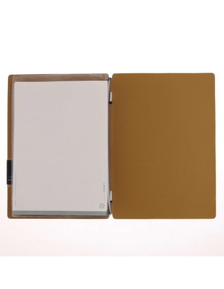 Porta Menu A5 (16,5x23,1 cm) etichetta PATCH "personalizzata" (minimo 18 pezzi) 2 buste (4 facciate) elastico nero CHEF OCRA