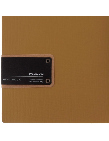 Porta Menu A5 (16,5x23,1 cm) etichetta PATCH "personalizzata" (minimo 18 pezzi) 2 buste (4 facciate) elastico nero CHEF OCRA