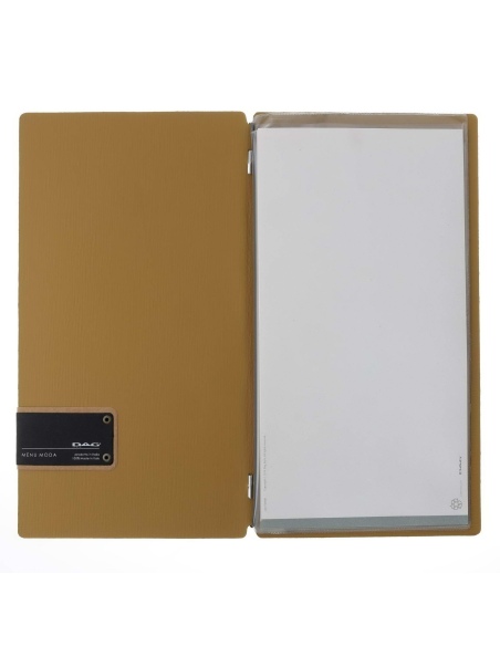 Porta Menu A4 SLIM (17,4x31,8 cm) etichetta PATCH "menu" 2 buste (4 facciate) elastico nero CHEF OCRA