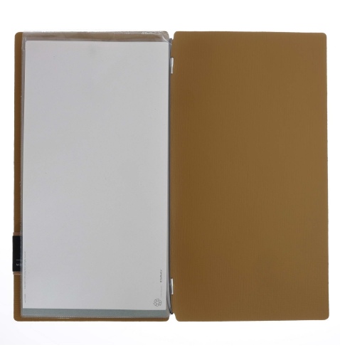 Porta Menu A4 SLIM (17,4x31,8 cm) etichetta PATCH "menu" 2 buste (4 facciate) elastico nero CHEF OCRA