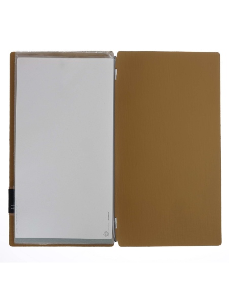 Porta Menu A4 SLIM (17,4x31,8 cm) etichetta PATCH "menu" 2 buste (4 facciate) elastico nero CHEF OCRA