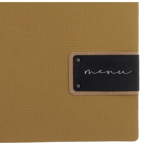 Porta Menu A4 (23,2x31,8 cm) etichetta PATCH "menu" 2 buste (4 facciate) elastico nero CHEF OCRA