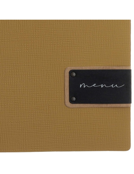 Porta Menu A4 (23,2x31,8 cm) etichetta PATCH "menu" 2 buste (4 facciate) elastico nero CHEF OCRA