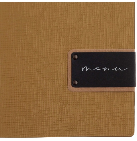 Porta Menu A5 (16,5x23,1 cm) etichetta PATCH "menu" 2 buste (4 facciate) elastico nero CHEF OCRA