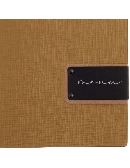 Porta Menu A5 (16,5x23,1 cm) etichetta PATCH "menu" 2 buste (4 facciate) elastico nero CHEF OCRA