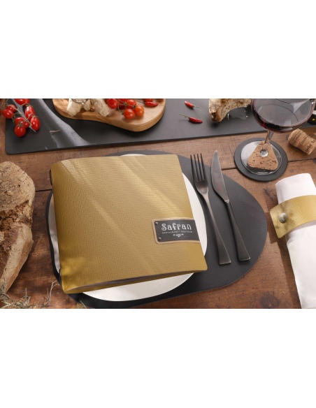 Porta Menu QUADRATO (23x23,1 cm) etichetta PATCH "menu" 2 buste (4 facciate) elastico nero CHEF OCRA