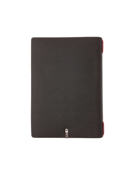 Porta Menu A5 (16,5x23,1 cm) etichetta METAL "menu" 2 buste (4 facciate) elastico rosso JUTA BICOLOR
