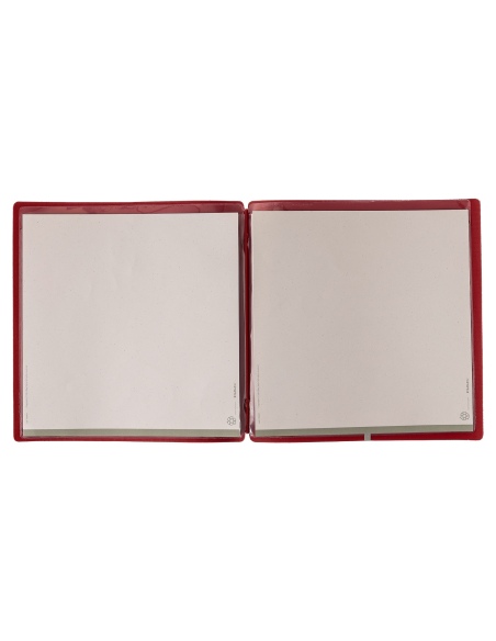 Porta Menu QUADRATO (23x23,1 cm) etichetta METAL "menu" 2 buste (4 facciate) elastico rosso JUTA BICOLOR