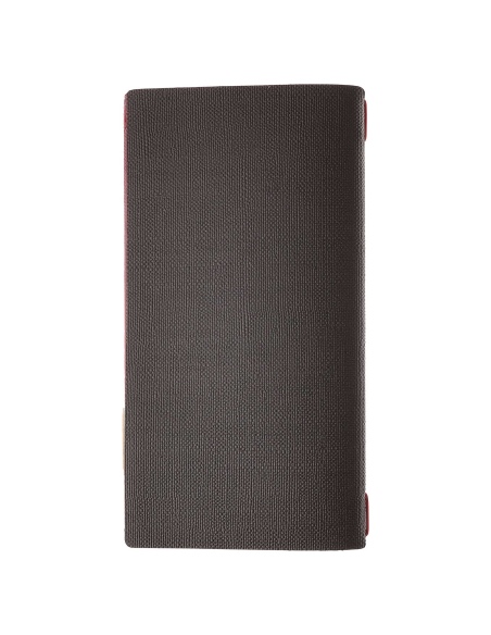 Porta Menu A4 SLIM (17,4x31,8 cm) etichetta PATCH "personalizzata" (minimo 18 pezzi) 2 buste (4 facciate) elastico rosso JUTA BI