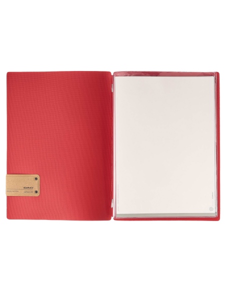 Porta Menu A4 (23,2x31,8 cm) etichetta PATCH "personalizzata" (minimo 18 pezzi) 2 buste (4 facciate) elastico rosso JUTA BICOLOR