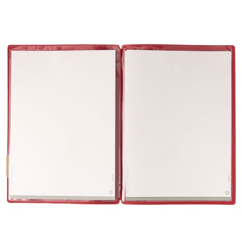 Porta Menu A4 (23,2x31,8 cm) etichetta PATCH "personalizzata" (minimo 18 pezzi) 2 buste (4 facciate) elastico rosso JUTA BICOLOR
