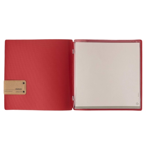 Porta Menu QUADRATO (23x23,1 cm) etichetta PATCH "personalizzata" (minimo 18 pezzi) 2 buste (4 facciate) elastico rosso JUTA BIC