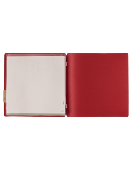 Porta Menu QUADRATO (23x23,1 cm) etichetta PATCH "personalizzata" (minimo 18 pezzi) 2 buste (4 facciate) elastico rosso JUTA BIC