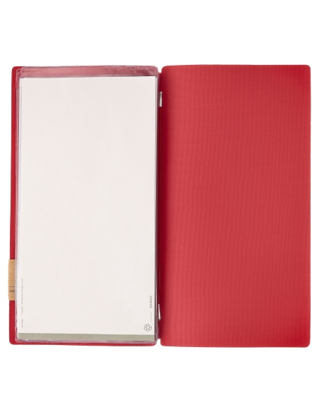 Porta Menu A4 SLIM (17,4x31,8 cm) etichetta PATCH "menu" 2 buste (4 facciate) elastico rosso JUTA BICOLOR