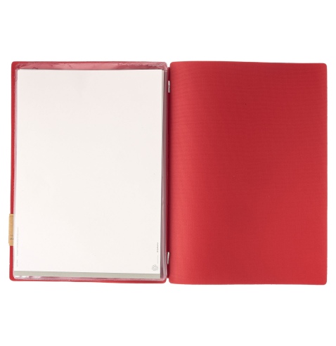 Porta Menu A4 (23,2x31,8 cm) etichetta PATCH "menu" 2 buste (4 facciate) elastico rosso JUTA BICOLOR