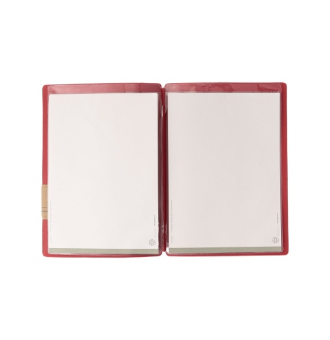 Porta Menu A5 (16,5x23,1 cm) etichetta PATCH "menu" 2 buste (4 facciate) elastico rosso JUTA BICOLOR