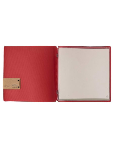 Porta Menu QUADRATO (23x23,1 cm) etichetta PATCH "menu" 2 buste (4 facciate) elastico rosso JUTA BICOLOR