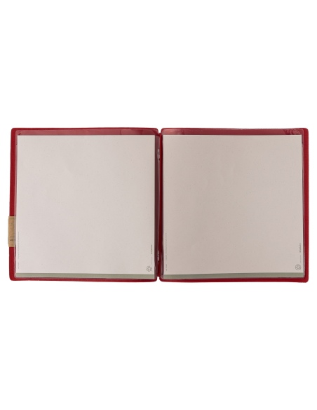Porta Menu QUADRATO (23x23,1 cm) etichetta PATCH "menu" 2 buste (4 facciate) elastico rosso JUTA BICOLOR