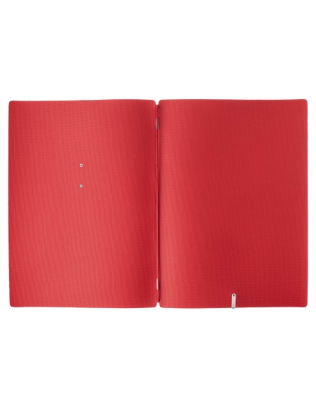 Porta Menu A4 (23,2x31,8 cm) etichetta METAL "personalizzata" (minimo 18 pezzi) solo elastico rosso JUTA BICOLOR