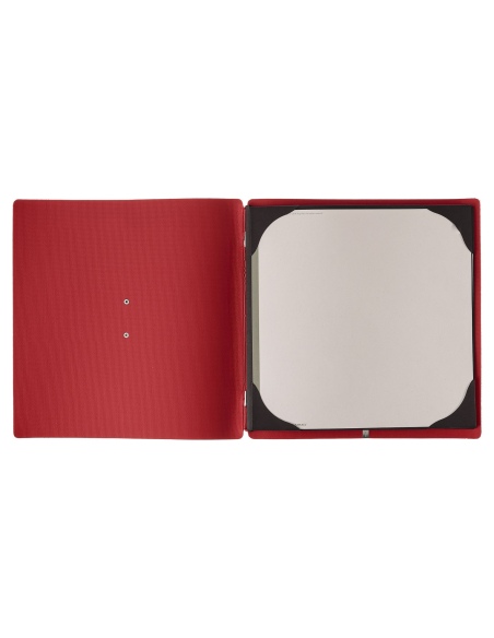 Porta Menu QUADRATO (23x23,1 cm) etichetta METAL "personalizzata" (minimo 18 pezzi) solo elastico rosso JUTA BICOLOR