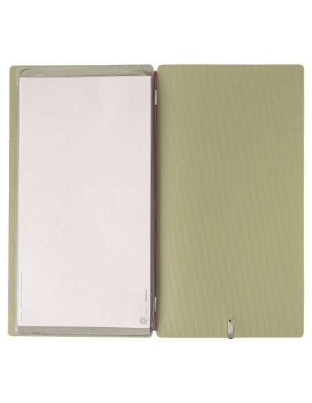 Porta Menu A4 SLIM (17,4x31,8 cm) etichetta METAL "menu" 2 buste (4 facciate) elastico rosso JUTA SALVIA