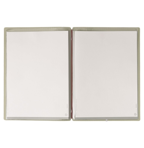 Porta Menu A4 (23,2x31,8 cm) etichetta METAL "menu" 2 buste (4 facciate) elastico rosso JUTA SALVIA