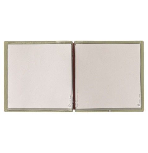 Porta Menu QUADRATO (23x23,1 cm) etichetta METAL "personalizzata" (minimo 18 pezzi) 2 buste (4 facciate) elastico rosso JUTA SAL
