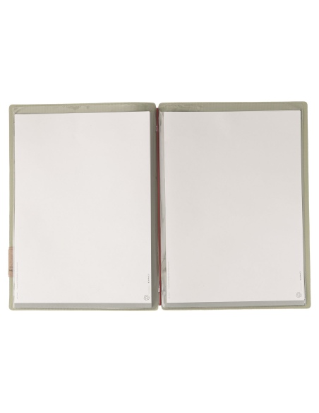 Porta Menu A4 (23,2x31,8 cm) etichetta PATCH "personalizzata" (minimo 18 pezzi) 2 buste (4 facciate) elastico rosso JUTA SALVIA