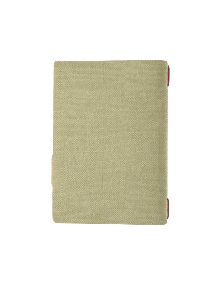 Porta Menu A5 (16,5x23,1 cm) etichetta PATCH "personalizzata" (minimo 18 pezzi) 2 buste (4 facciate) elastico rosso JUTA SALVIA