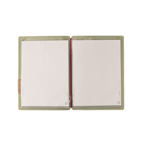 Porta Menu A5 (16,5x23,1 cm) etichetta PATCH "menu" 2 buste (4 facciate) elastico rosso JUTA SALVIA