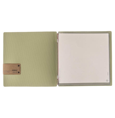 Porta Menu QUADRATO (23x23,1 cm) etichetta PATCH "menu" 2 buste (4 facciate) elastico rosso JUTA SALVIA