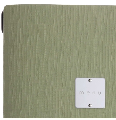 Porta Menu A4 (23,2x31,8 cm) etichetta METAL "menu" 2 buste (4 facciate) elastico nero CHEF SALVIA