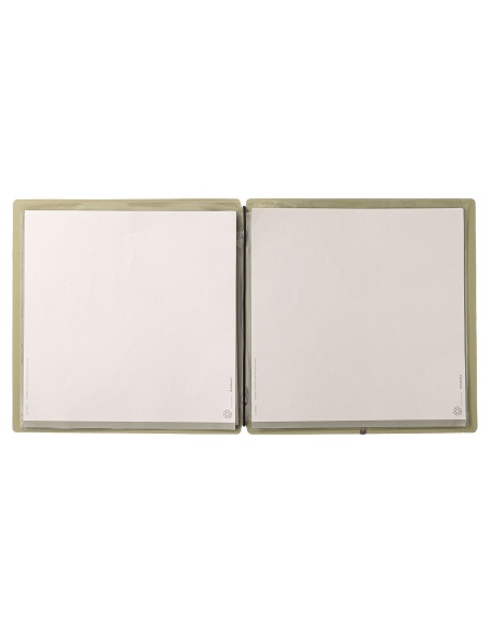 Porta Menu QUADRATO (23x23,1 cm) etichetta METAL "menu" 2 buste (4 facciate) elastico nero CHEF SALVIA