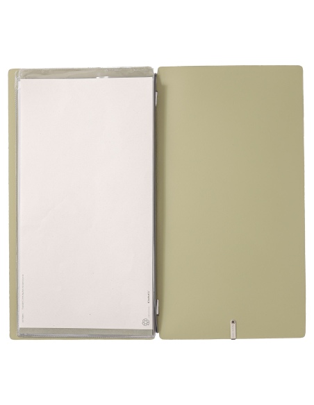 Porta Menu A4 SLIM (17,4x31,8 cm) etichetta METAL "personalizzata" (minimo 18 pezzi) 2 buste (4 facciate) elastico nero CHEF SAL