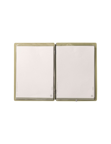 Porta Menu A5 (16,5x23,1 cm) etichetta METAL "personalizzata" (minimo 18 pezzi) 2 buste (4 facciate) elastico nero CHEF SALVIA