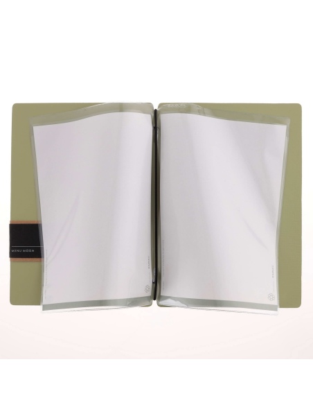 Porta Menu A5 (16,5x23,1 cm) etichetta PATCH "personalizzata" (minimo 18 pezzi) 2 buste (4 facciate) elastico nero CHEF SALVIA