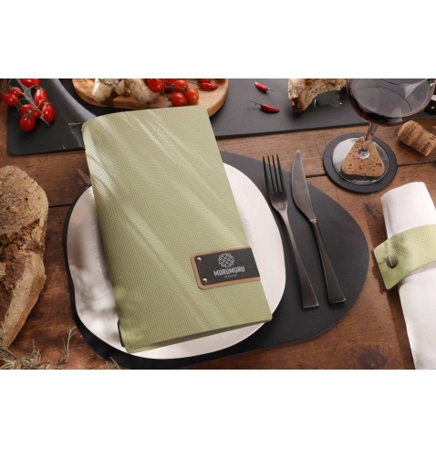 Porta Menu A4 SLIM (17,4x31,8 cm) etichetta PATCH "menu" 2 buste (4 facciate) elastico nero CHEF SALVIA